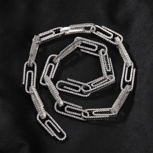 Iced Paperclip Chain Necklace Bracelet Set for Women & Men, Gold Plated or Silver Plated Cubic Zirconia Statement Jewelry