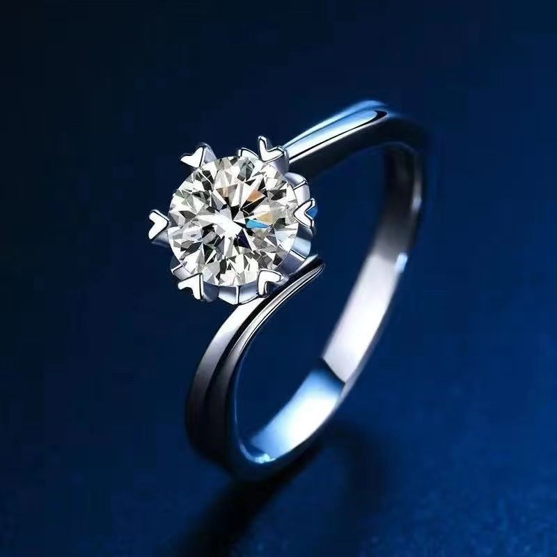 Moissanite Ring for Women, Six-Prong Solitaire Engagement Ring, Wave Band U-Shape Promise Ring, 0.5 to 5 Carat product image