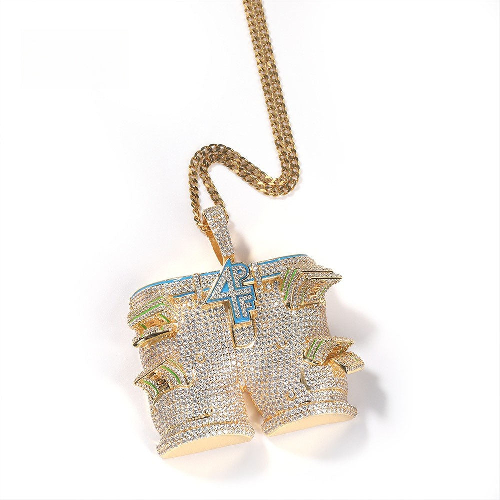 Gold Plated Hip Hop Letter Pendant Necklace with Cubic Zirconia Iced Out Chain for Women & Men