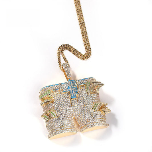 Gold Plated Hip Hop Letter Pendant Necklace with Cubic Zirconia Iced Out Chain for Women & Men