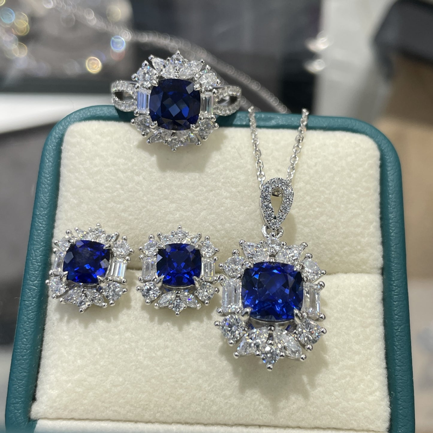 Royal Blue Sapphire-Style Jewelry Set | Ring, Necklace & Earrings product image