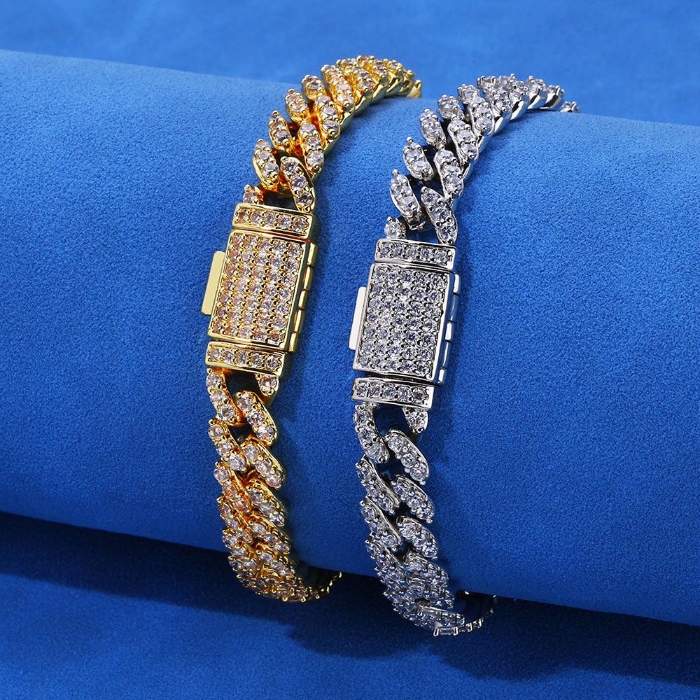 8 mm Iced Cuban Hip Hop Bracelet with Cubic Zirconia on a Silver Base - CHA073 product image