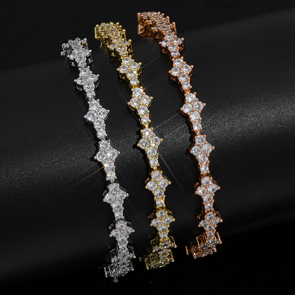 6.5 mm Cluster CZ Tennis Hip Hop Bracelet with Copper Base - CHA203 product image