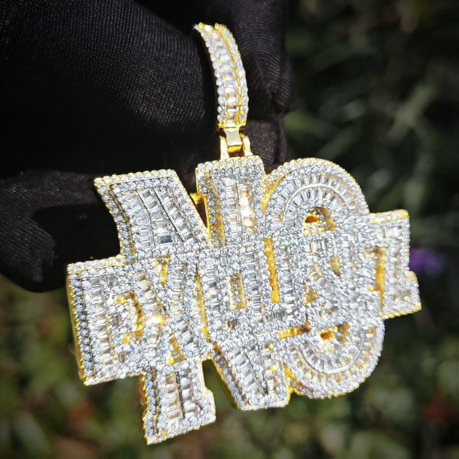 Iced Out Letter Pendant Necklace for Men