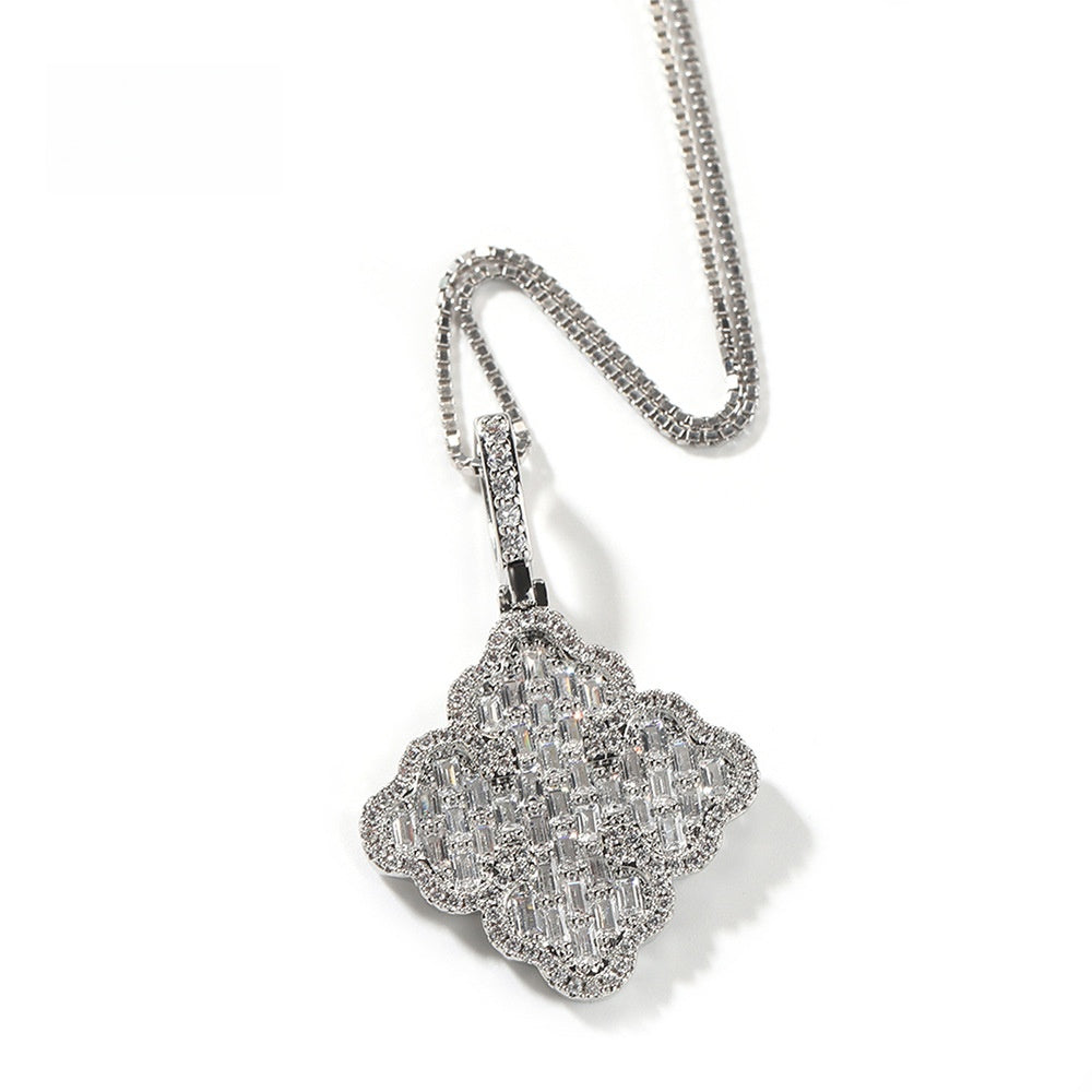 Leaf Pendant Necklace with Cubic Zirconia on 24 Inch Twist Chain for Women - Gold or Silver Tone Statement Jewelry