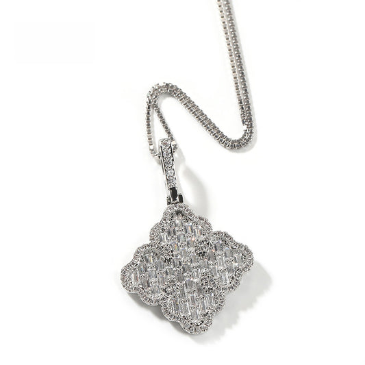 Leaf Pendant Necklace with Cubic Zirconia on 24 Inch Twist Chain for Women - Gold or Silver Tone Statement Jewelry
