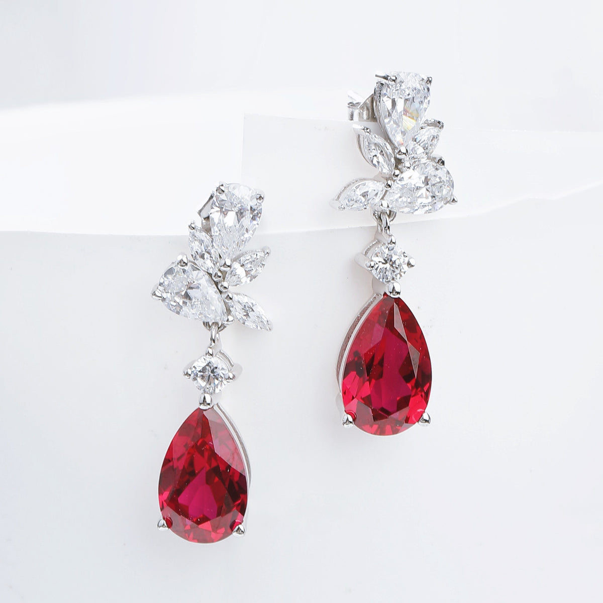 925 Silver Lab-Created Ruby Teardrop Drop Earrings product image
