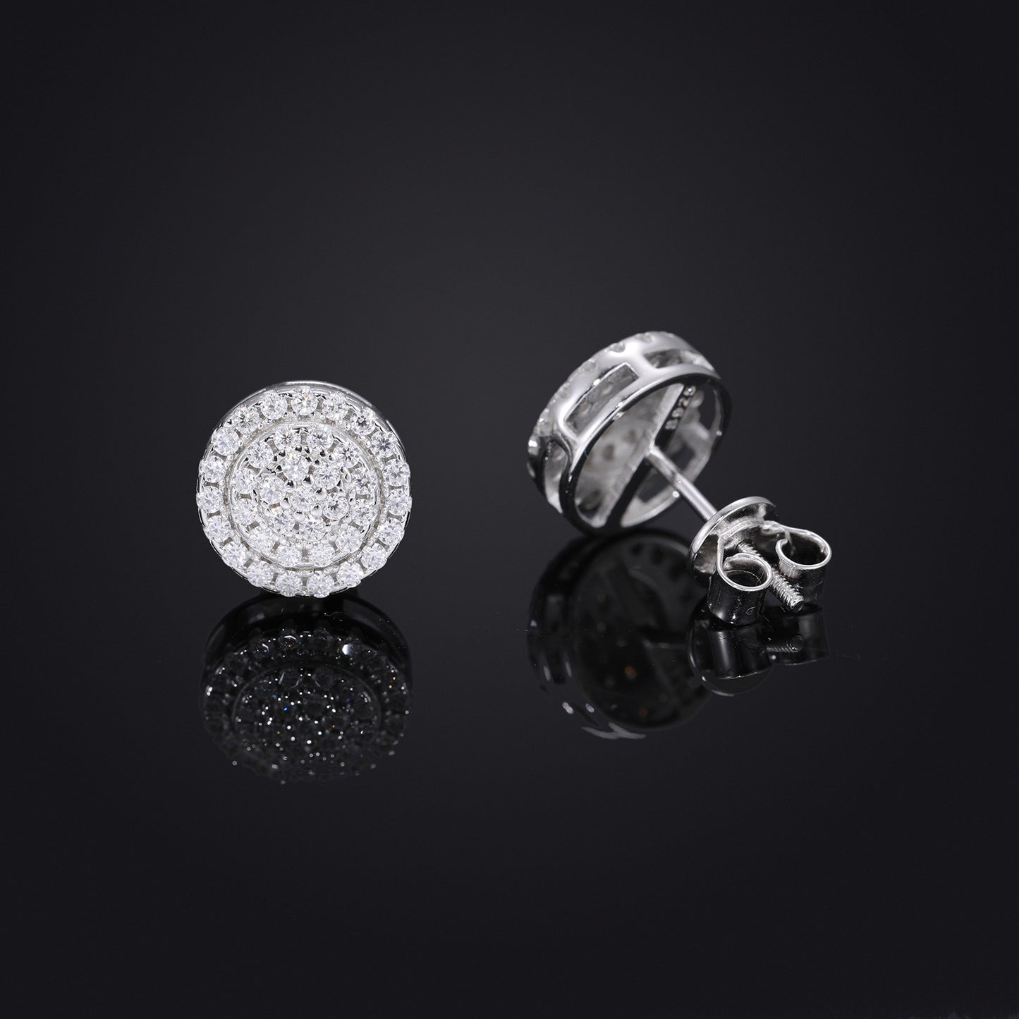 925 Silver Round Moissanite Stud Earrings for Men and Women - Iced Out Hip Hop Geometric Earrings product image