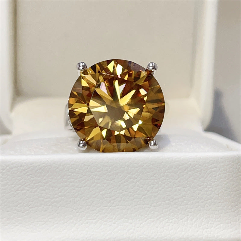 20 Carat Yellow Moissanite Ring for Women, Oversized Round Solitaire Geometric U-Shape Statement Ring product image