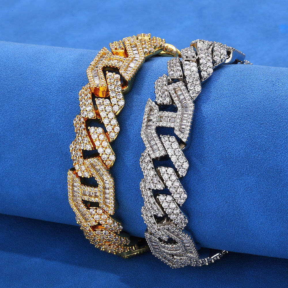 15 mm Geometric Iced Cuban Hip Hop Bracelet with Cubic Zirconia on a Copper Base - CHA146 product image