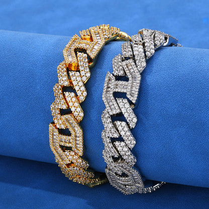 15 mm Geometric Iced Cuban Hip Hop Bracelet with Cubic Zirconia on a Copper Base - CHA146