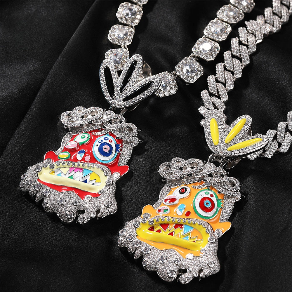 Iced Out Cartoon Monster Pendant Necklace with 24 Inch Twist Chain, Cubic Zirconia Hip Hop Statement Jewelry for Women and Teen Girls product image