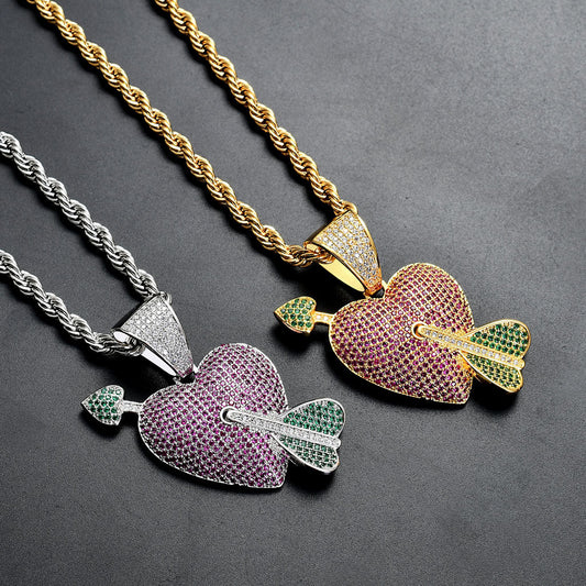 Hip Hop Heart Copper Pendant Necklace for Men and Women