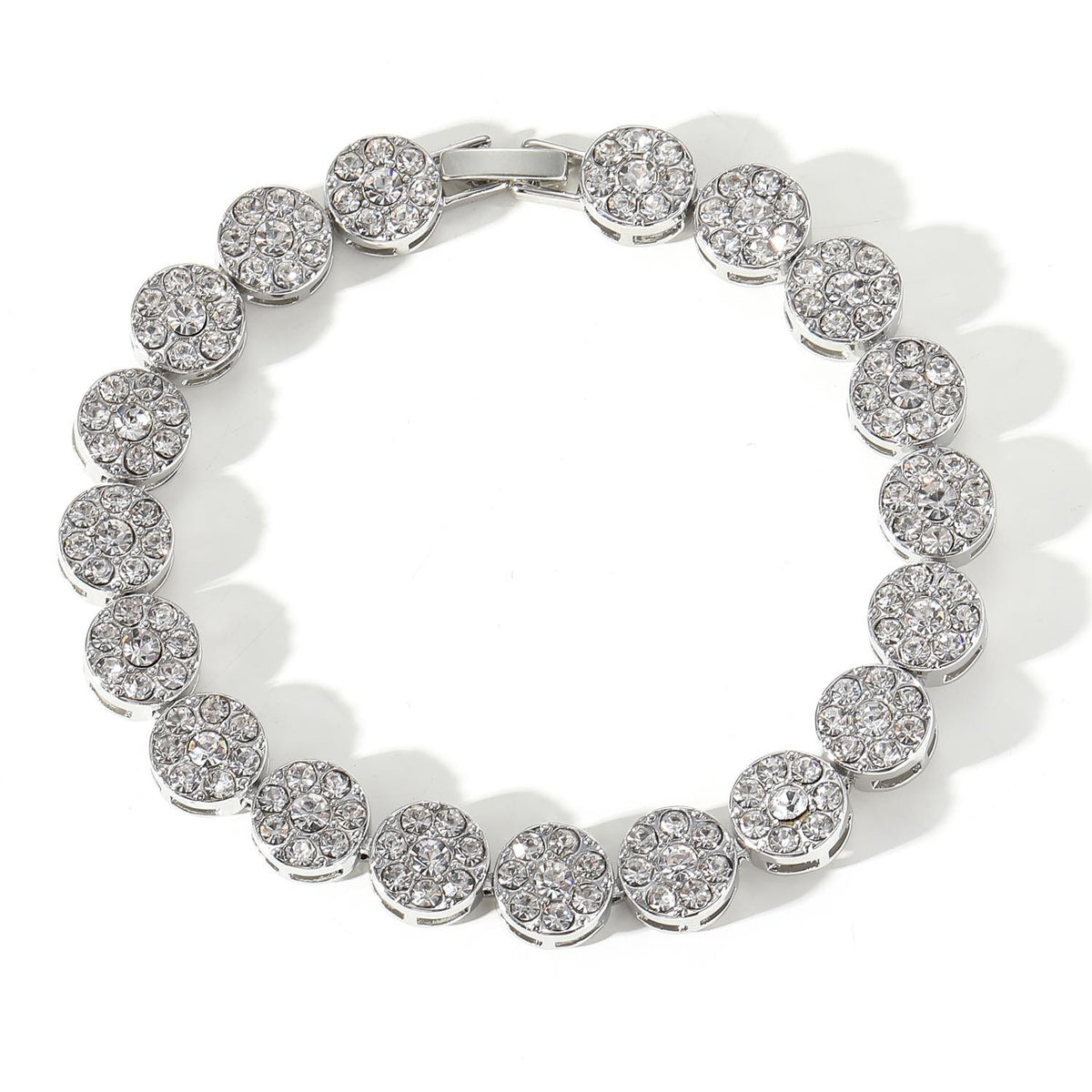 Hip Hop Floral Round Iced Link Alloy Bracelet for Men and Women product image