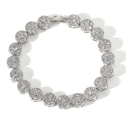 Hip Hop Floral Round Iced Link Alloy Bracelet for Men and Women