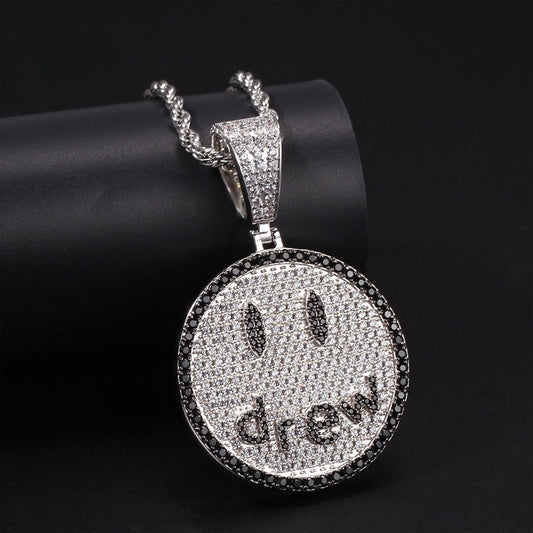 Smiley Face Cubic Zirconia Pendant Necklace for Women and Teen Girls, Gold Plated or Silver Plated Statement Chain Necklace