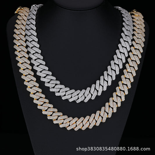 20mm Iced Cuban Link Chain Necklace & Bracelet, Zircon Inlay, Unisex