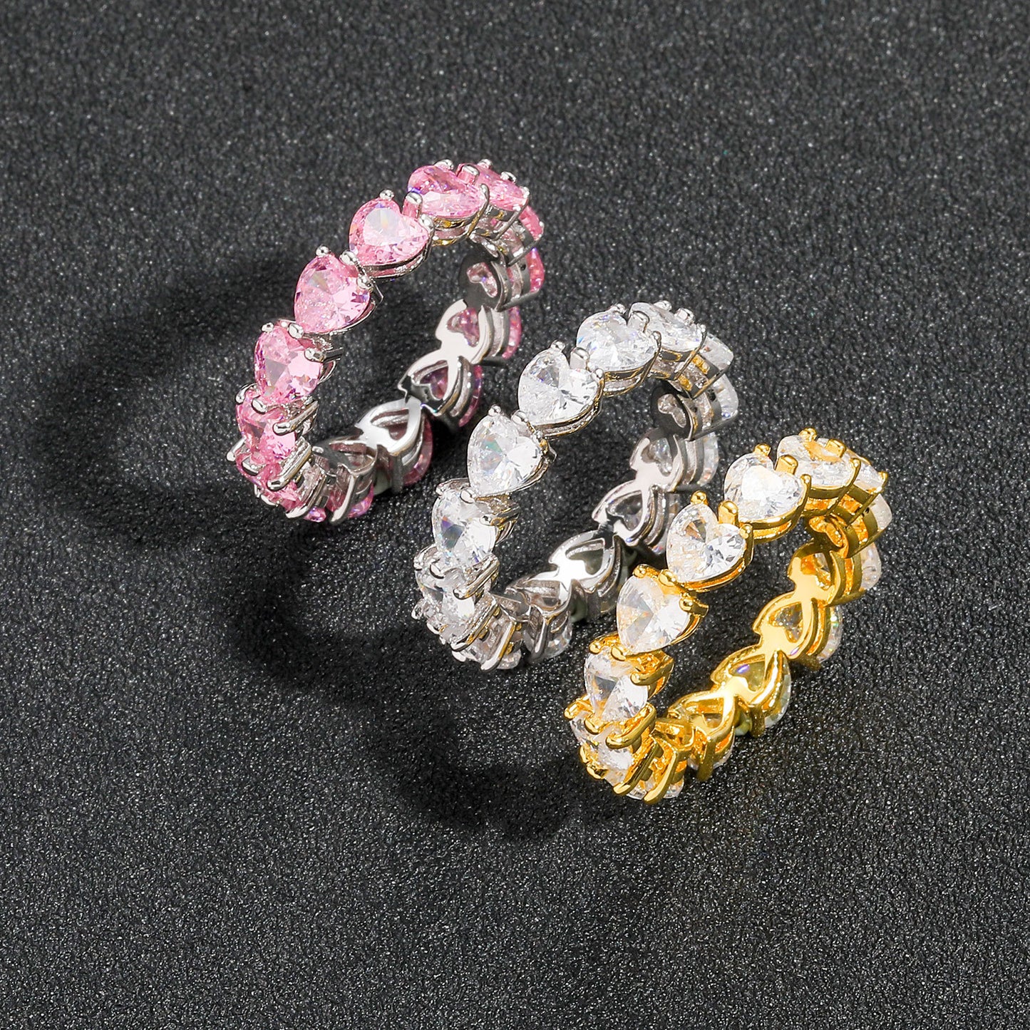Hip Hop Heart Cubic Zirconia Ring for Men and Women