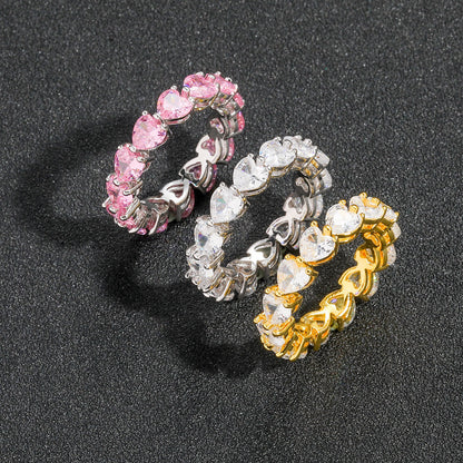 Hip Hop Heart Cubic Zirconia Ring for Men and Women