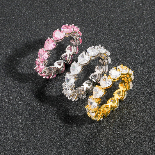 Hip Hop Heart Cubic Zirconia Ring for Men and Women