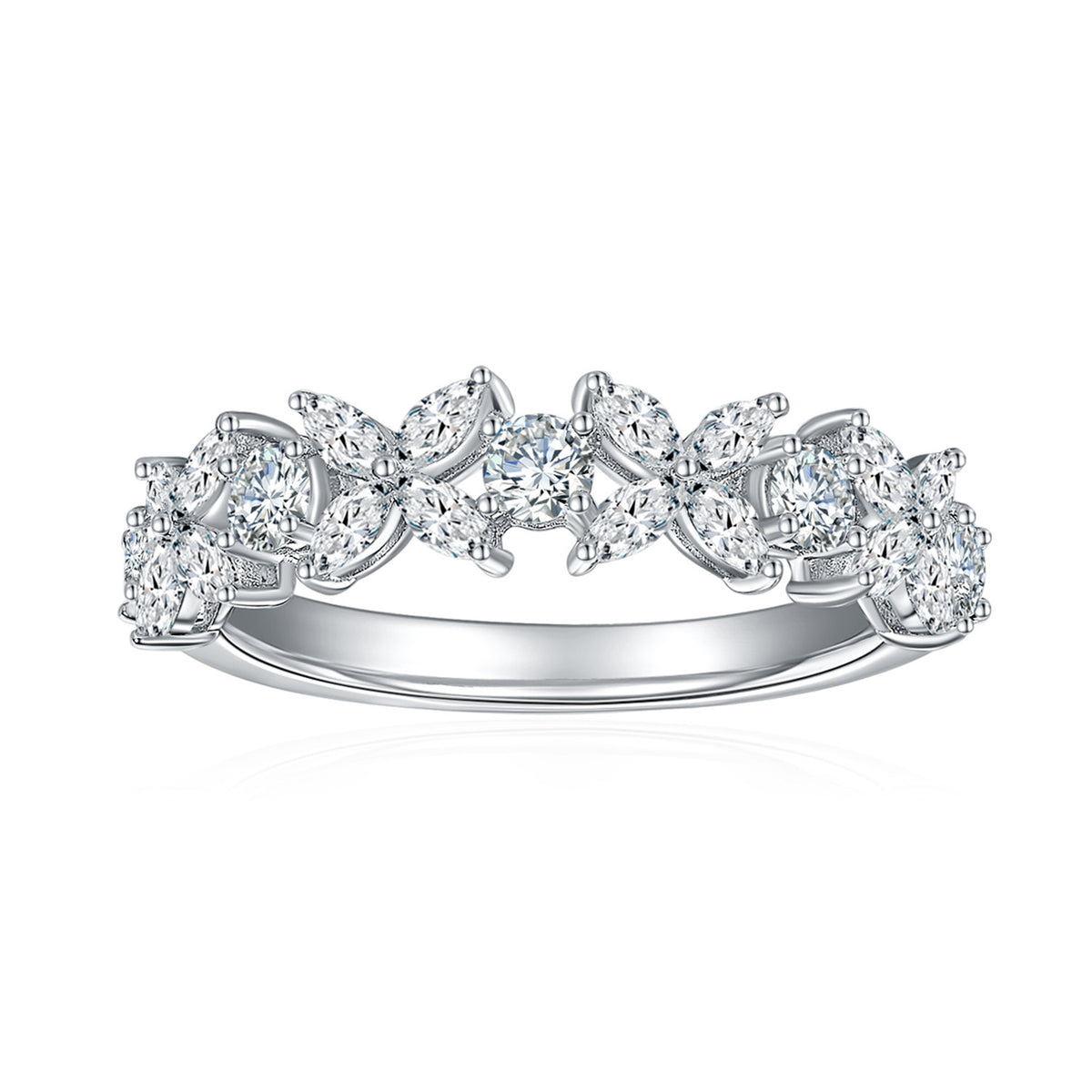 Moissanite Clover Ring, Marquise Cluster Promise Ring, Stackable Wedding Ring product image