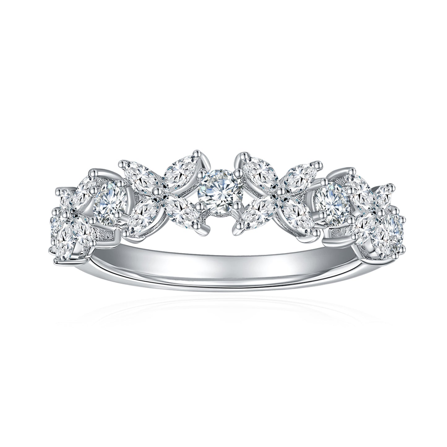 Moissanite Clover Ring, Marquise Cluster Promise Ring, Stackable Wedding Ring product image