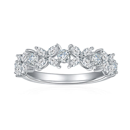 Moissanite Clover Ring, Marquise Cluster Promise Ring, Stackable Wedding Ring