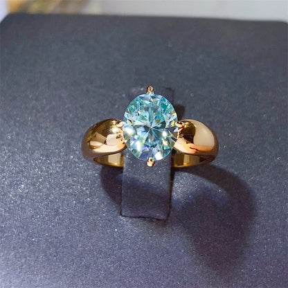 Green 2 Carat Moissanite Ring for Women, Vintage Rose Gold Tone Oval Statement Ring