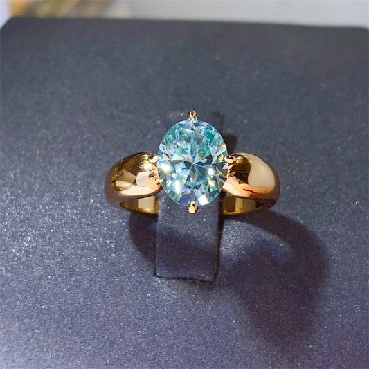 Green 2 Carat Moissanite Ring for Women, Vintage Rose Gold Tone Oval Statement Ring