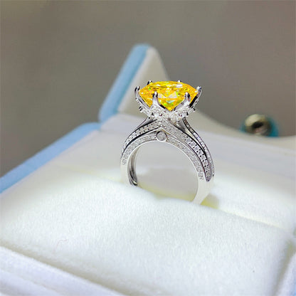 5 Carat Yellow Moissanite Ring for Women, Pavé Split Shank Engagement Ring