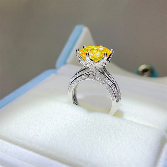 5 Carat Yellow Moissanite Ring for Women, Pavé Split Shank Engagement Ring