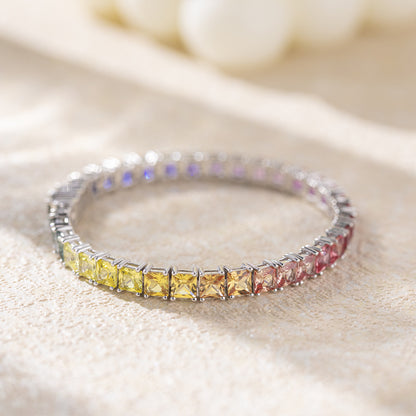 Rainbow Square Tennis Bracelet for Women, Colorful Bracelet