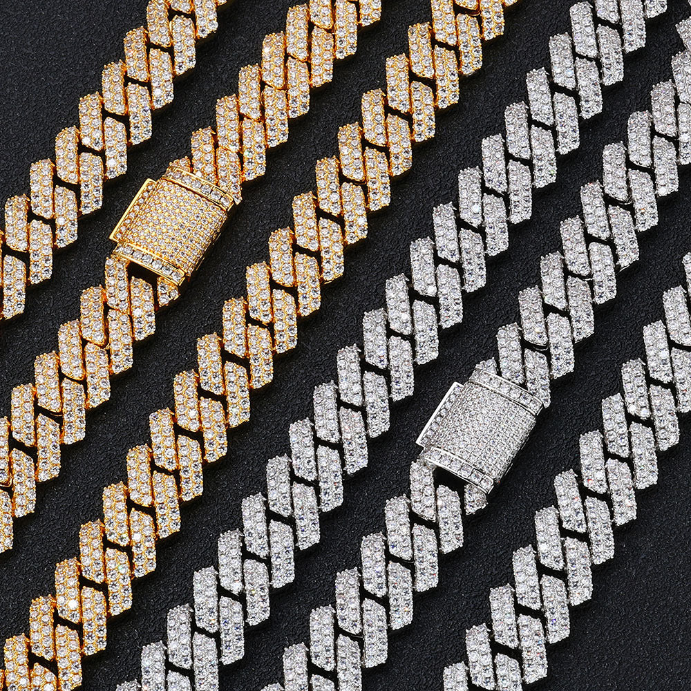 14 mm Diamond-Shaped Iced Cuban Copper Necklace or Bracelet with Cubic Zirconia - CHA013 product image