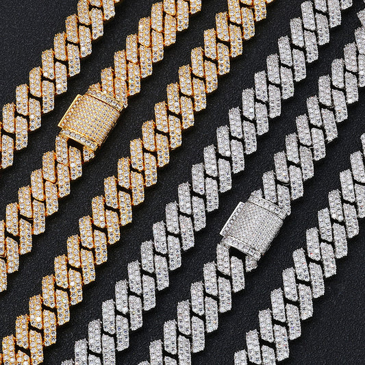 14 mm Diamond-Shaped Iced Cuban Copper Necklace or Bracelet with Cubic Zirconia - CHA013 product image