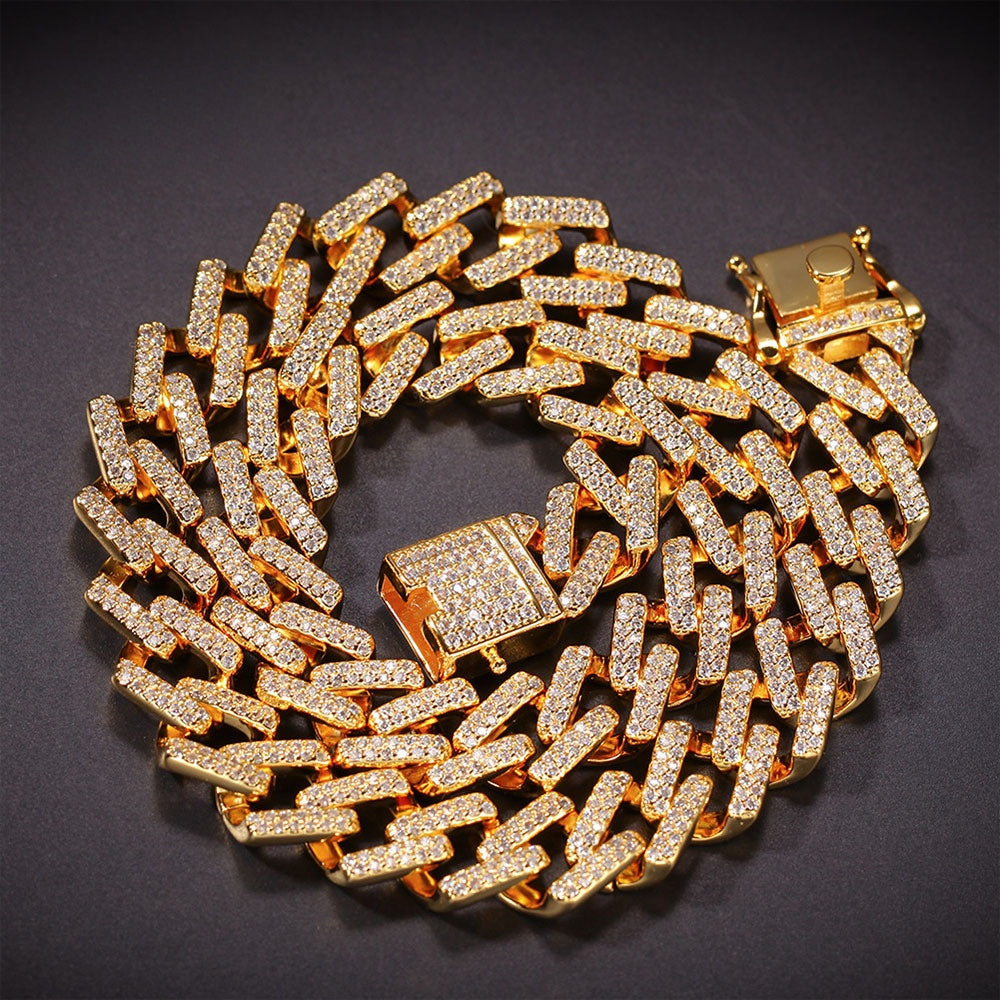 Iced Out Gold Plated Cuban Link Chain Necklace & Bracelet with Cubic Zirconia Statement Pendant-Style Design product image