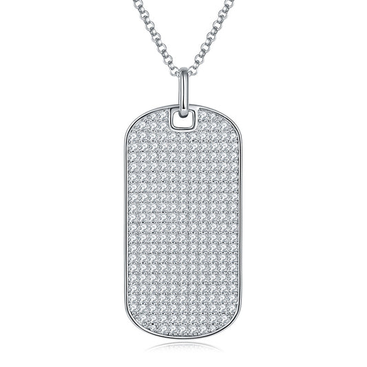 VVS Moissanite Rectangle Pendant Necklace, Paved Dog Tag Chain product image