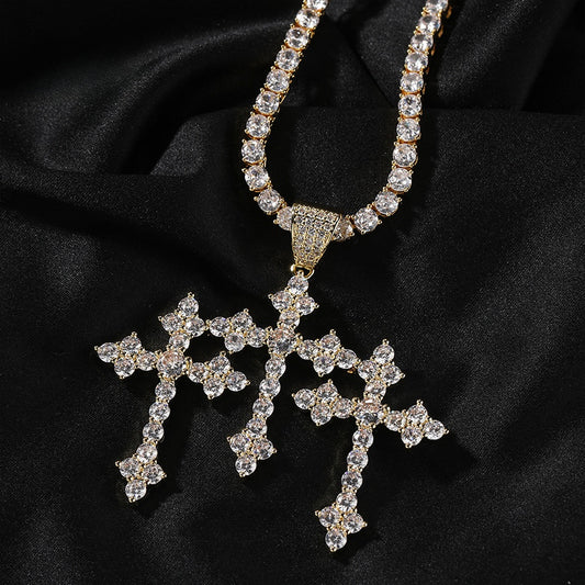 Iced Out Cross Pendant Necklace for Women and Men - Gold Plated or Silver Plated Cuban Style Twist Chain with Cubic Zirconia Statement Pendant