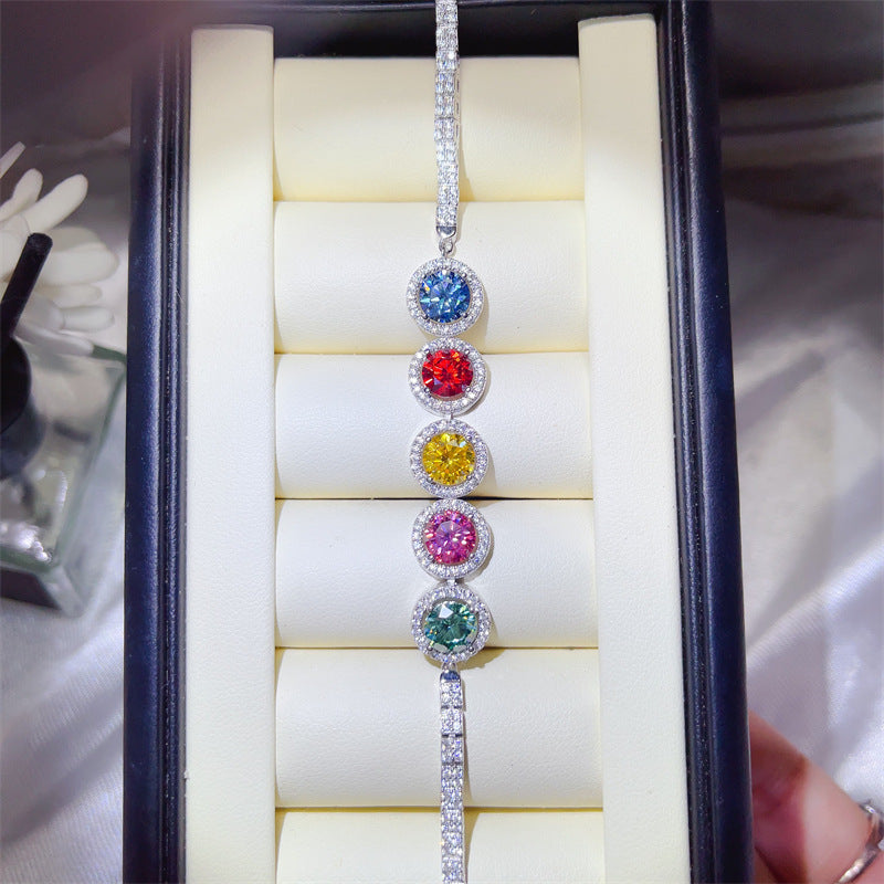 5 Carat Colored Moissanite Tennis Bracelet with Halo Round Stones for Evening, Wedding & Dressy Wear product image