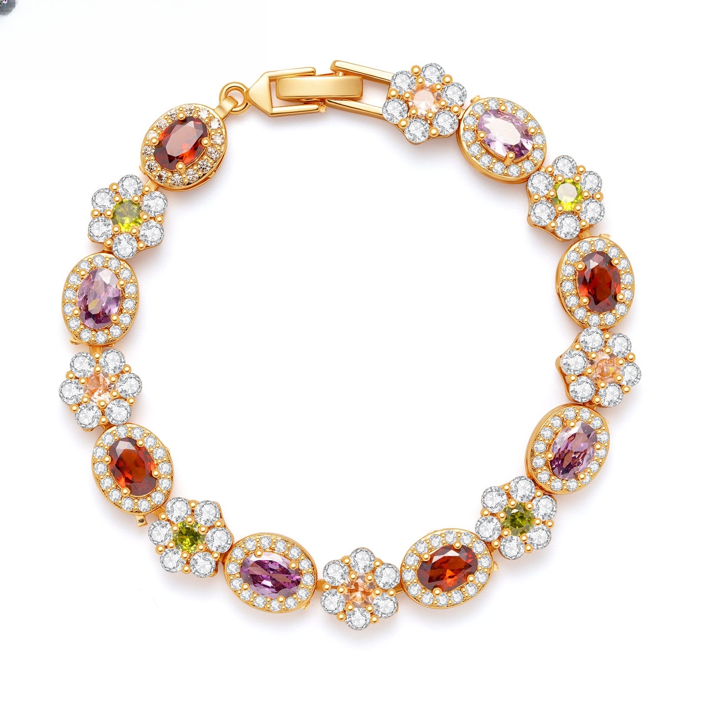 Floral Halo Oval Gemstone Bracelet for Women Elegant Statement Jewelry