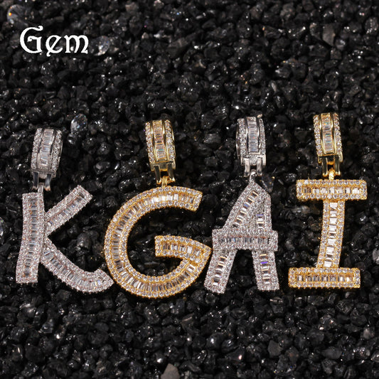 Iced Out Initial Letter Pendant Necklace with Cuban Twist Chain - Gold or Silver Tone Cubic Zirconia Alphabet Charm Necklace for Women & Men