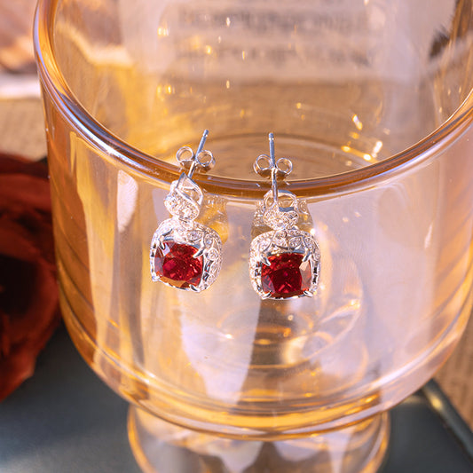8mm Lab Grown Ruby Cushion Stud Earrings, S925 Silver 18K Gold Plated for Women product image