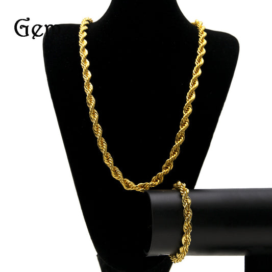 Twisted Rope Chain Necklace and Bracelet Set for Women & Men – Gold Plated or Silver Plated Statement Jewelry
