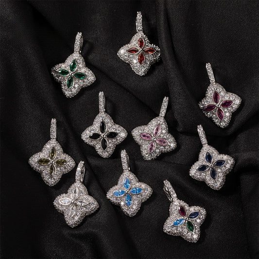 Silver Plated Flower Pendant Necklace with Cubic Zirconia on 24 Inch Twist Chain for Women