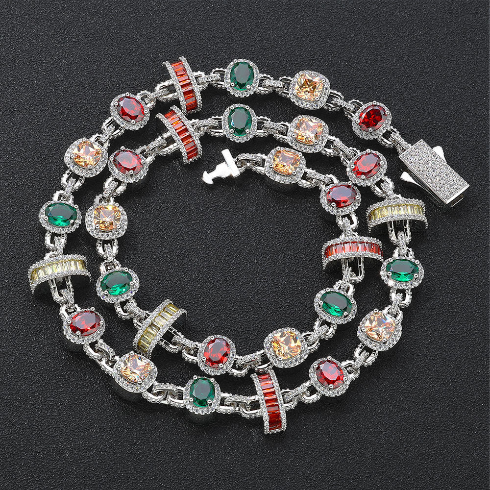 Multicolor Round Halo CZ Link Hip Hop Necklace with Copper Base - CHA344 product image