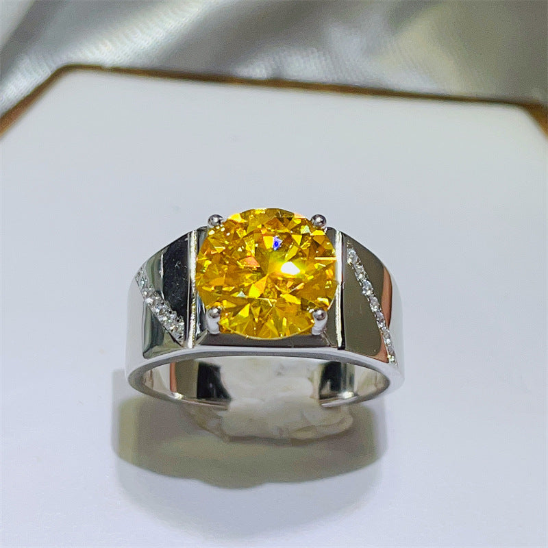 Men's Yellow Moissanite Ring 5 Carat & 10 Carat Wide Band Halo Style Ring product image