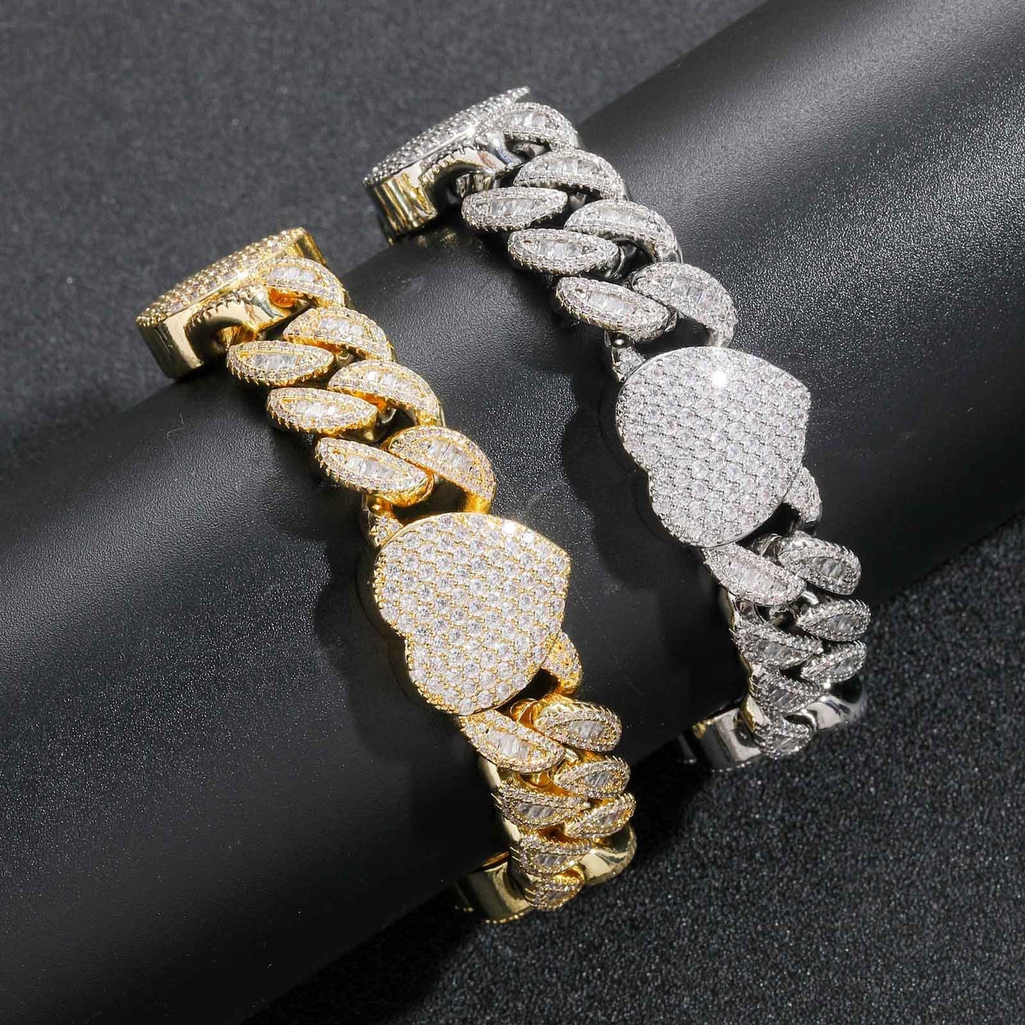Hip Hop Heart Cuban Link Copper Bracelet for Men