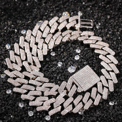 Unisex Iced Out Cuban Link Chain Necklace & Bracelet Set with Cubic Zirconia, Gold Plated or Silver Plated Statement Jewelry