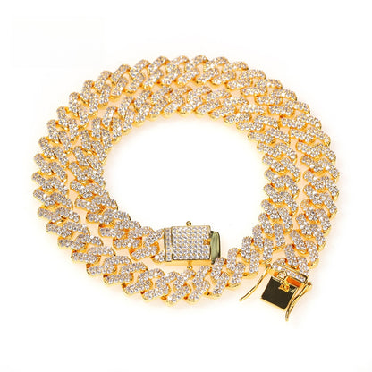 Unisex Iced Cuban Link Necklace with Cubic Zirconia Pendant Chain in Gold or Silver