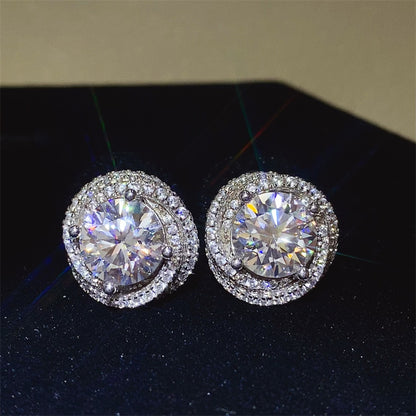 6 Carat White Moissanite Halo Stud Earrings for Women in Silver