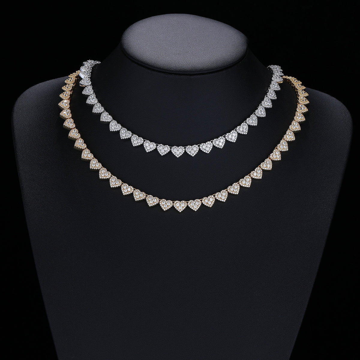 Heart Tennis Chain Necklace/Bracelet, Cubic Zirconia Heart Pendant, 8mm Unisex product image